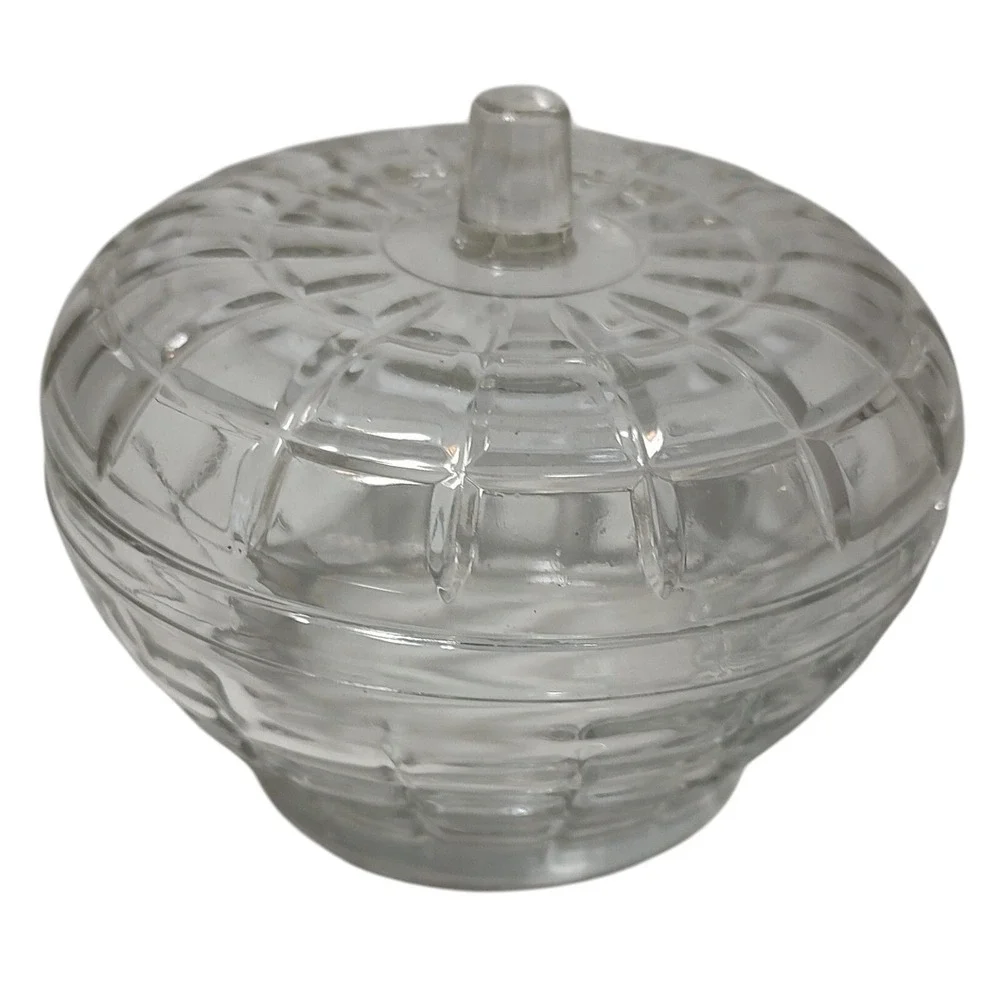 Vintage‎ Borgonovo Apple Sugar Bowl Clear Glass Trinket Dish With Lid Italy